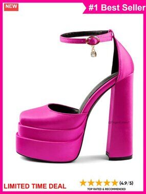Women's Chunky High Heels Platform Pumps Faux Leather Block Heel Square Toe